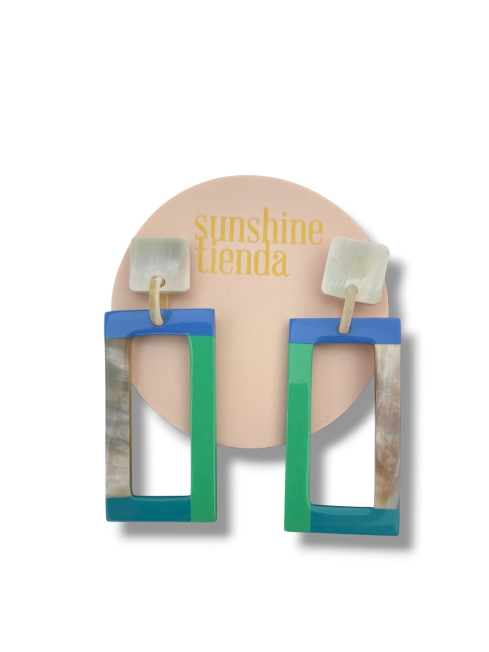 Sunshine Tienda Green & Blue Rectangular Drop Earrings